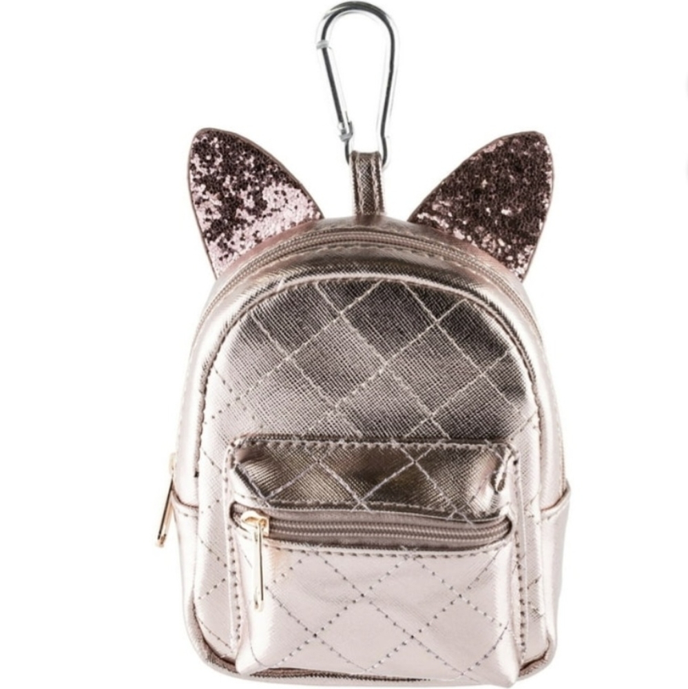 Kitty Cat Mini Backpack Carabiner Keychain Metallic Pink Bag Charm BNWT RETIRED